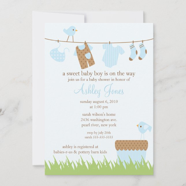 Adorable Clothesline Boy Baby Shower Invitation (Front)