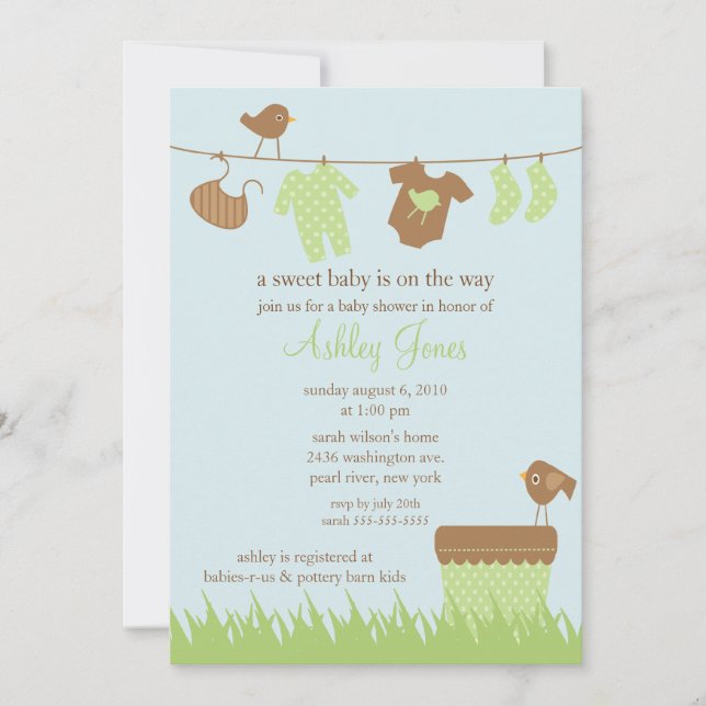 Adorable Clothesline Gender Neutral Baby Shower Invitation (Front)