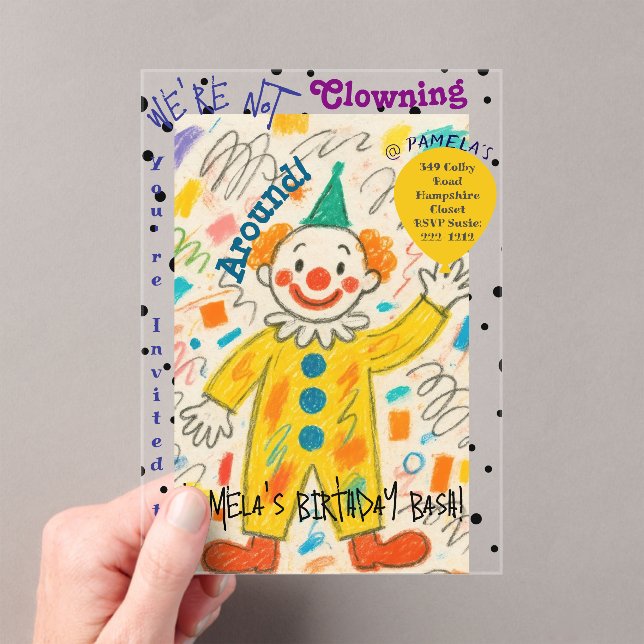 Adorable Clown Balloon  Acrylic Invitation (Insitu (Handheld))