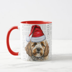Adorable Cockapoo and Woof Art Christmas Mug