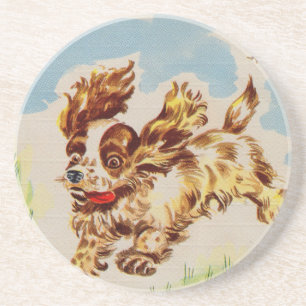 adorable cocker spaniel puppy on the run coaster