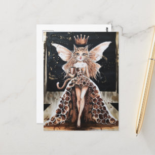 Adorable Coffee Cat Fairy at the Fashion Show Postcard