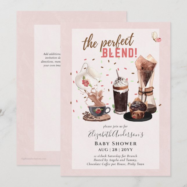Adorable Coffee Pot Baby Shower Brunch Invitation (Front/Back)