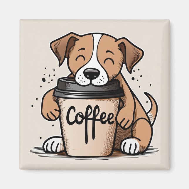 Adorable Coffee Puppy Fridge Magnet (Front)