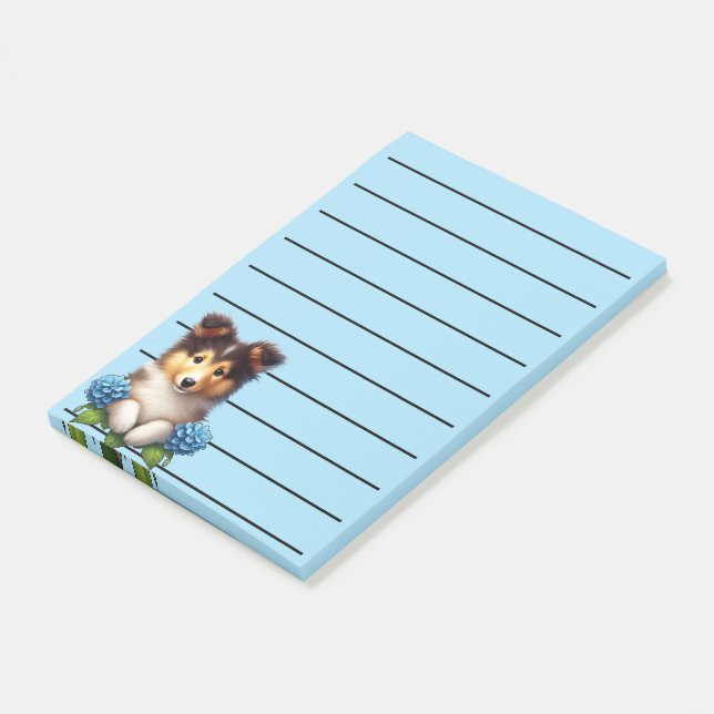 Adorable Collie Puppy with Blue Flowers  Post-it Notes (Angled)