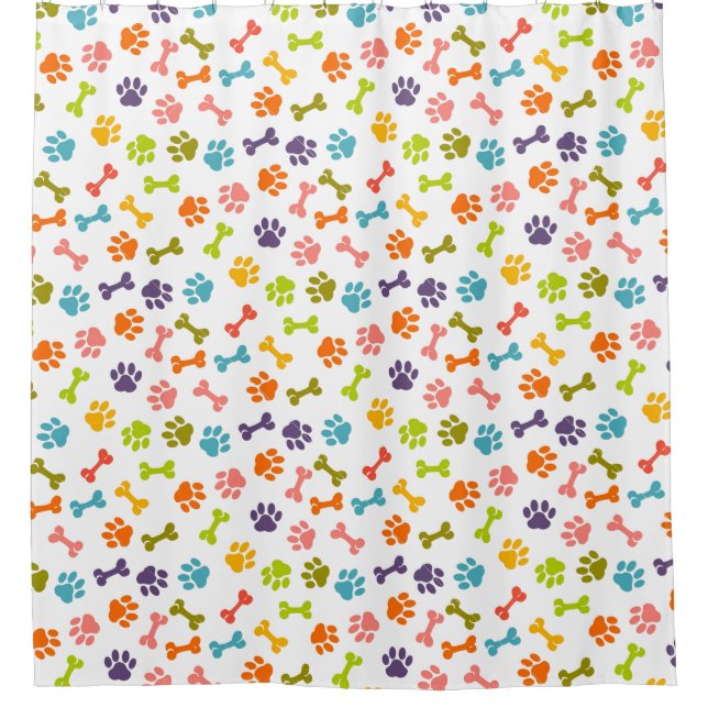 Adorable Colourful Bones and Puppy Paw Prints Shower Curtain (Front)