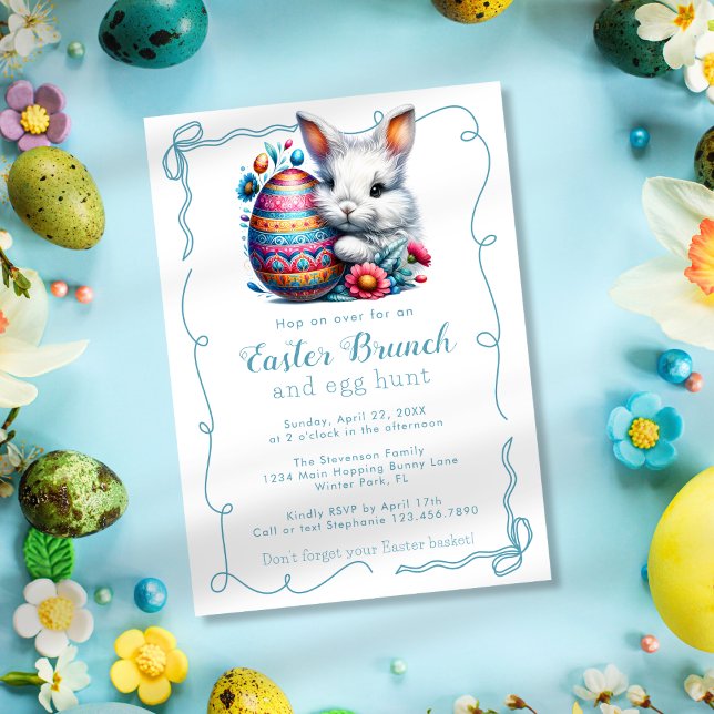 Adorable Colourful Bunny Egg Bows Easter Brunch Invitation (Creator Uploaded)