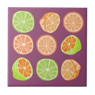 Adorable colourful citrus l Orange Green Purple Tile