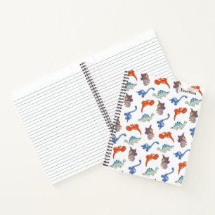 Adorable Colourful Dinosaur Pattern with Name Notebook