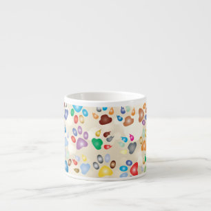 Adorable Colourful Dog Paw Prints,Bokeh Espresso Cup