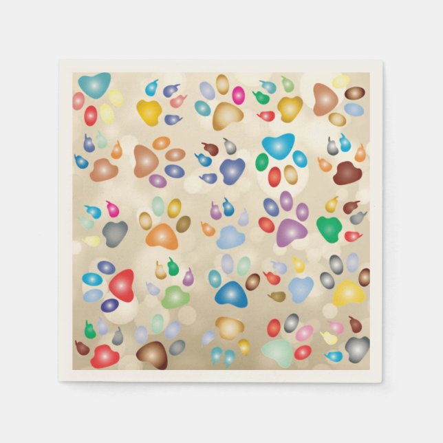 Adorable Colourful Dog Paw Prints,Bokeh Napkin (Front)