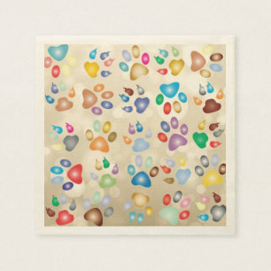 Adorable Colourful Dog Paw Prints,Bokeh Napkin