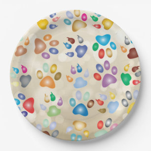 Adorable Colourful Dog Paw Prints,Bokeh Paper Plate