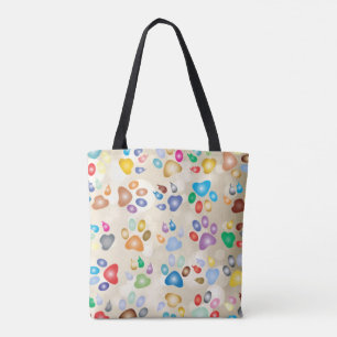 Adorable Colourful Dog Paw Prints,Bokeh Tote Bag