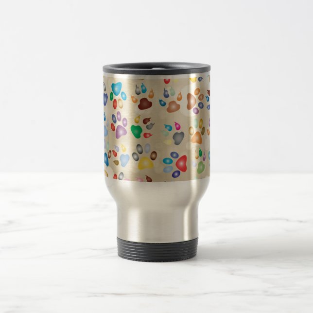 Adorable Colourful Dog Paw Prints,Bokeh Travel Mug (Center)