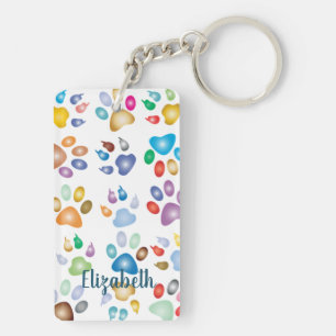 Adorable Colourful Dog Paw Prints,-Personalised Key Ring