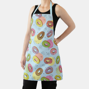 Adorable colourful doughnuts Blue pattern  Apron