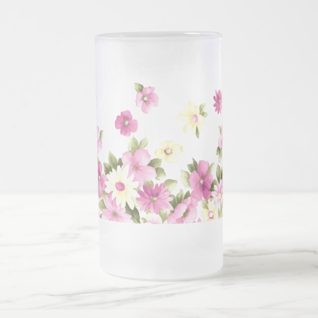 Adorable Colourful Girly Blooming Flowers Frosted Glass Beer Mug (Center)