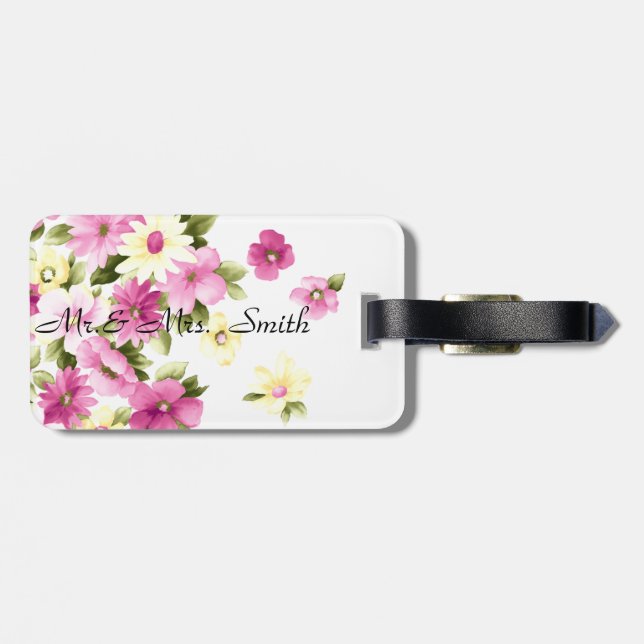 Adorable Colourful Girly Blooming Flowers Luggage Tag (Back Horizontal)