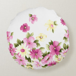 Adorable Colourful Girly Blooming Flowers Round Cushion