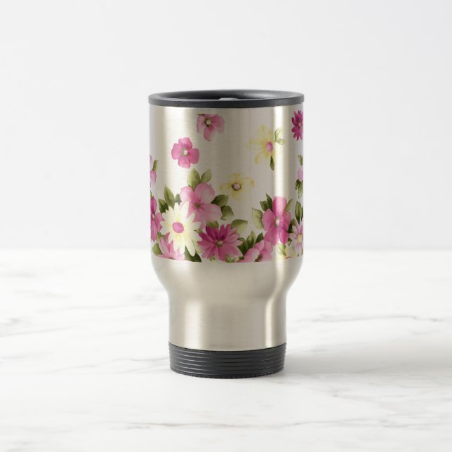 Adorable Colourful Girly Blooming Flowers Travel Mug (Center)
