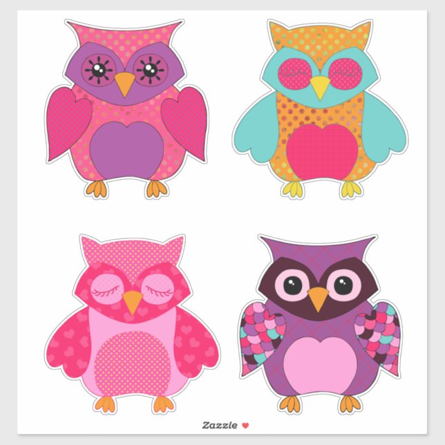 Adorable Colourful Owls Valentine (Sheet)
