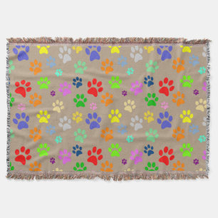 Adorable Colourful Pet Paws Print Pattern Throw Blanket