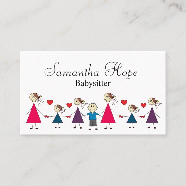 Adorable Colourful Stick Figure Children Business Card (Front)