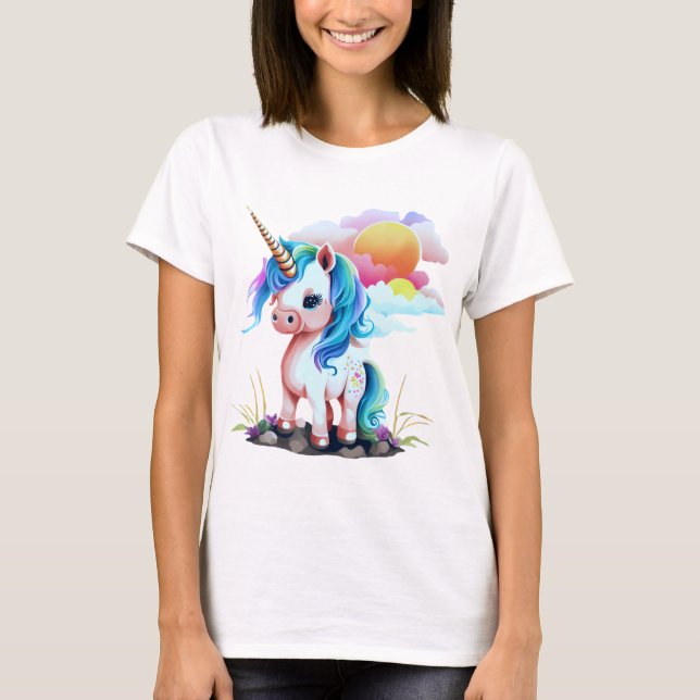 Adorable Colourful Unicorn with Playful Mane T-Shirt (Front)