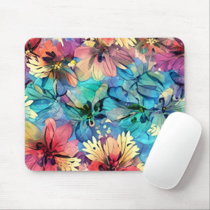 Adorable colourful watercolor floral Purple Mouse Mat