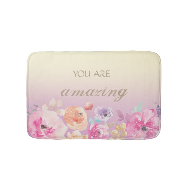 Adorable Colourful Watercolor Flowers Bath Mat (Front)