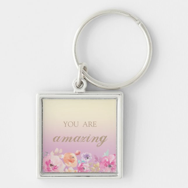 Adorable Colourful Watercolor Flowers Key Ring (Front)