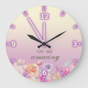 Adorable Colourful Watercolor Flowers Large Clock
