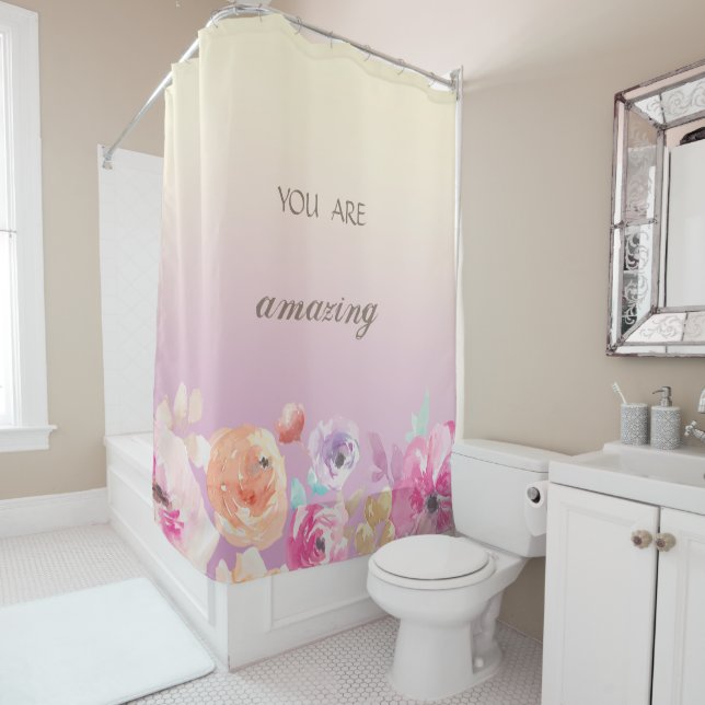 Adorable Colourful Watercolor Flowers Shower Curtain (In Situ)