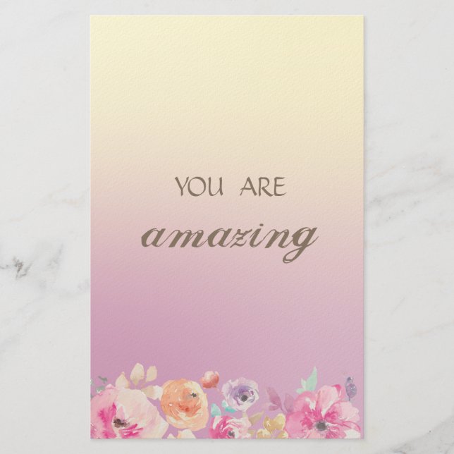 Adorable Colourful Watercolor Flowers Stationery (Front)