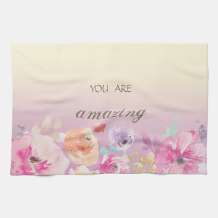 Adorable Colourful Watercolor Flowers Tea Towel