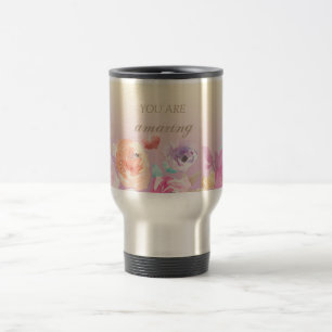 Adorable Colourful Watercolor Flowers Travel Mug
