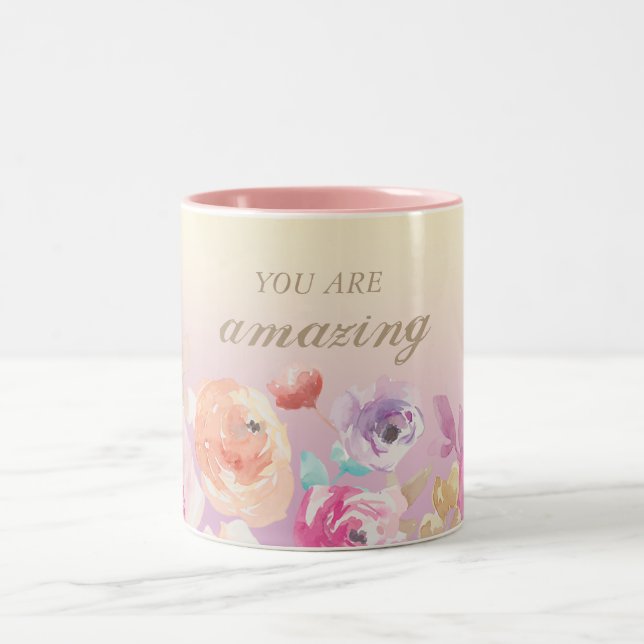 Adorable Colourful Watercolor Flowers Two-Tone Coffee Mug (Center)