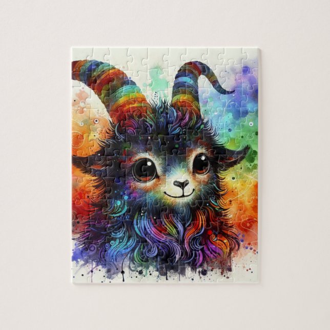 Adorable Colourful Watercolor Goat Jigsaw Puzzle (Vertical)