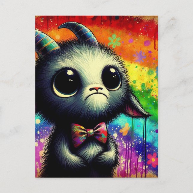 Adorable Colourful Watercolor Grumpy Goat Postcard (Front)