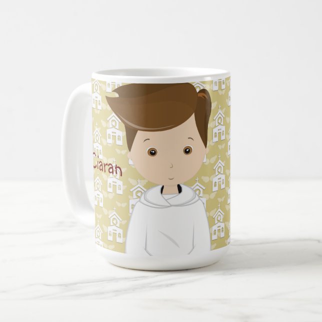 Adorable Confirmation  day brown haired boy mug (Front Left)