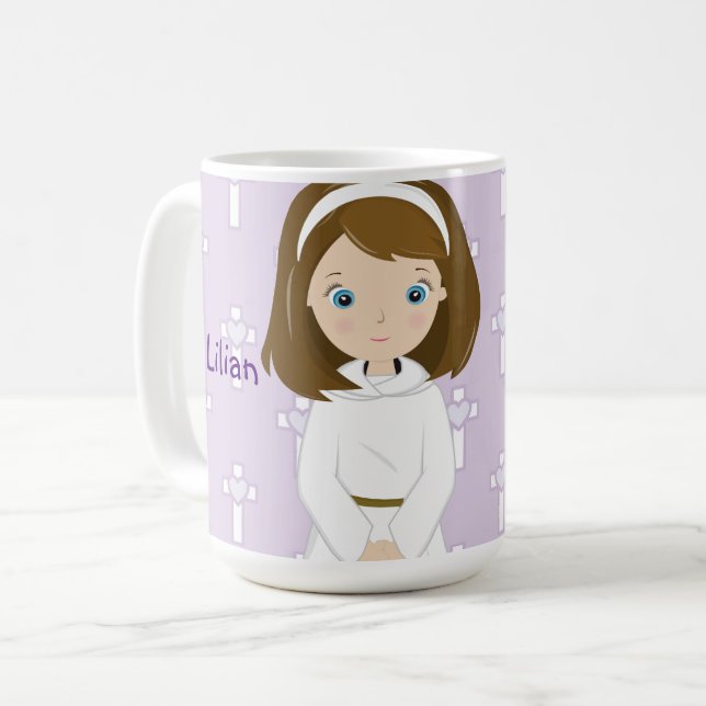 Adorable Confirmation day girl brunette mug (Front Left)