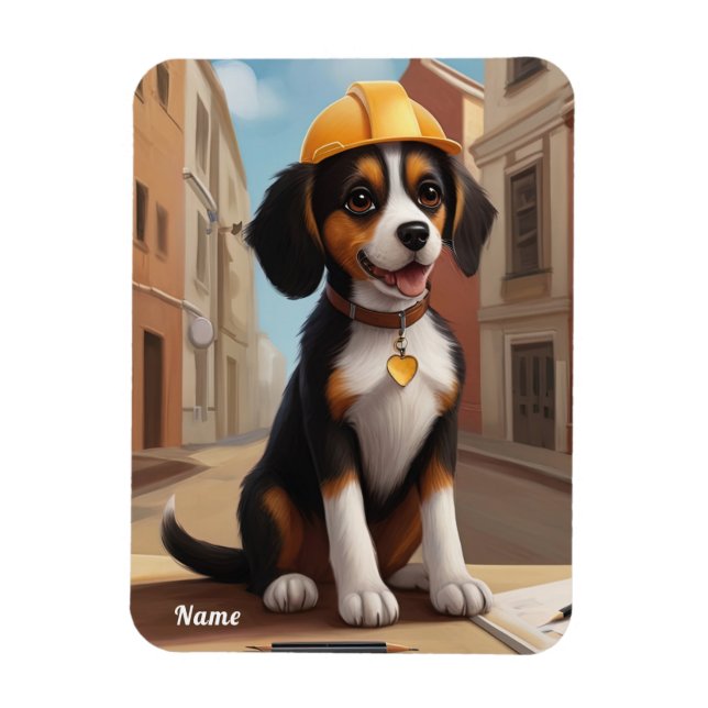 Adorable Construction Worker Dog Cute Puppy Art Magnet (Vertical)