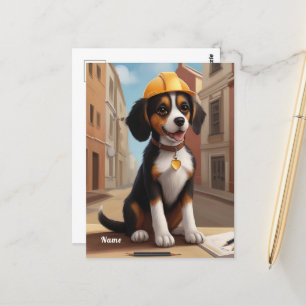 Adorable Construction Worker Dog Cute Puppy Art Postcard