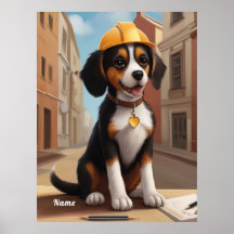 Adorable Construction Worker Dog Cute Puppy Art