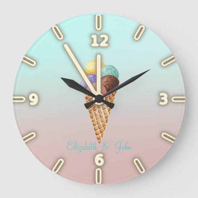 Adorable Cool Colourful Ice Cream Cones Large Clock (Front)
