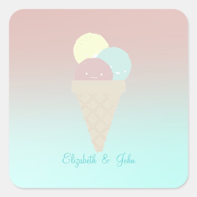 Adorable Cool Ice Cream Cones -Personalised Square Sticker (Front)