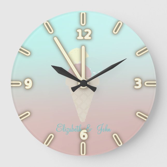 Adorable Cool Ice Cream Cones -Personalized Large Clock (Front)