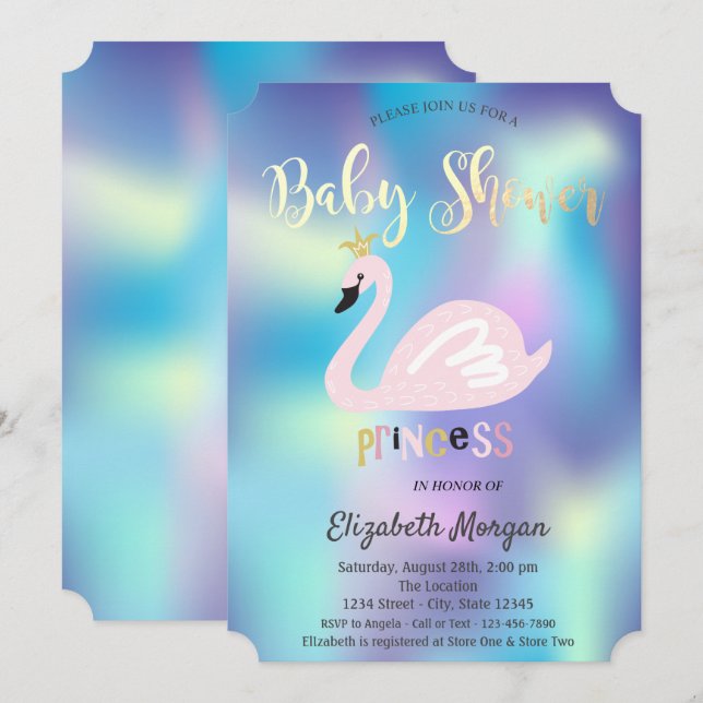 Adorable Cool Swan Holographic Baby Shower Invitation (Front/Back)