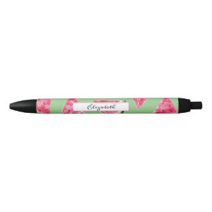 Adorable Cool Watercolor Watermelon Green Black Ink Pen
